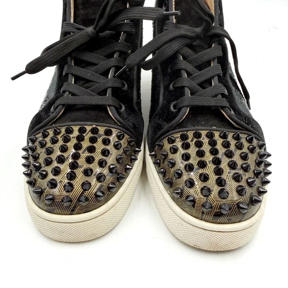 Christian Louboutin Lou Spikes‎ Sneakers Black Sequin High Top Sz 41.5 / 8.5 Men